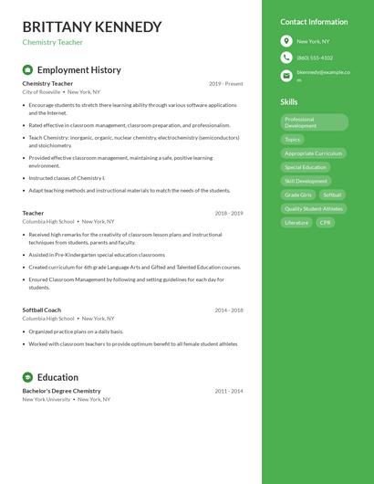Chemistry Teacher Resume
