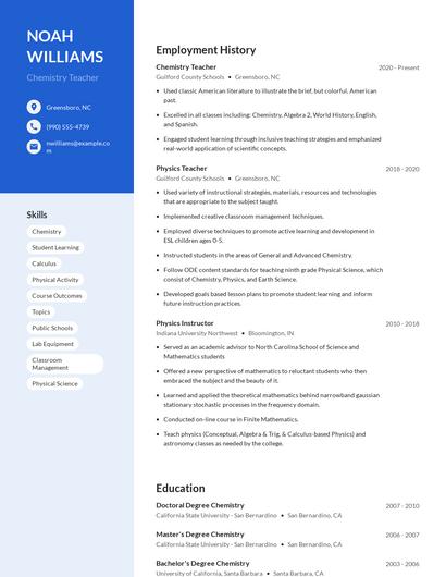 Chemistry Teacher Resume
