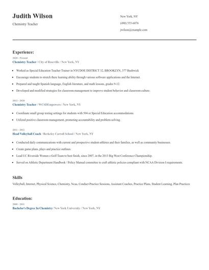 Chemistry Teacher Resume