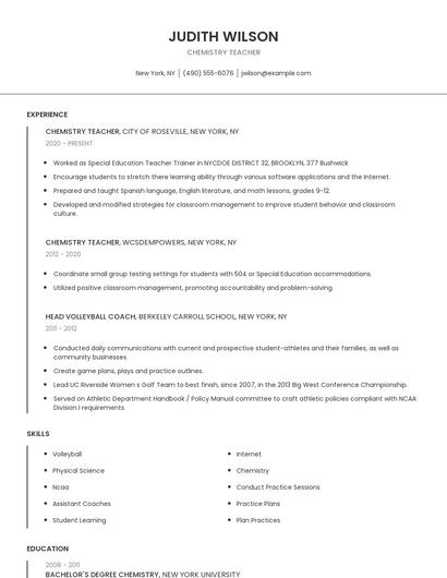 Chemistry Teacher Resume