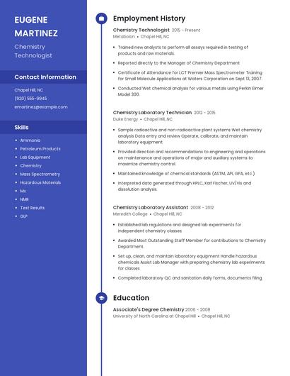 Chemistry Technologist Resume