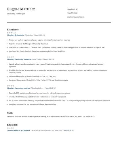 Chemistry Technologist Resume