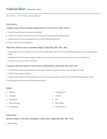 Chemistry Tutor Resume
