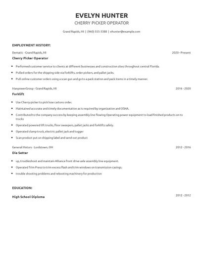 Cherry Picker Operator Resume