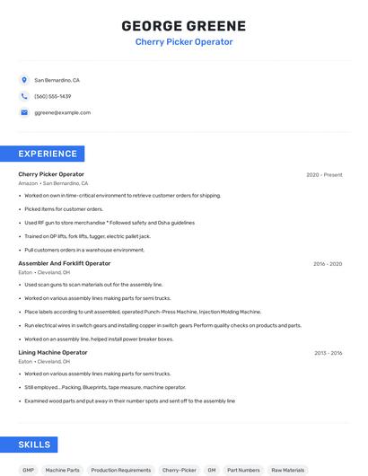 Cherry Picker Operator Resume