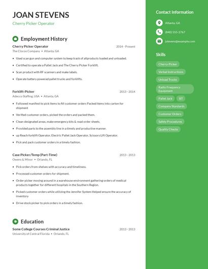 Cherry Picker Operator Resume