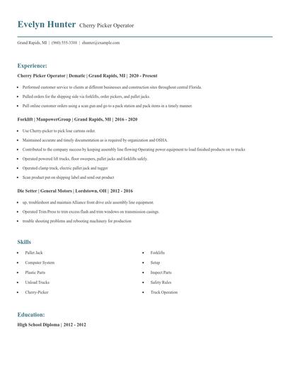Cherry Picker Operator Resume