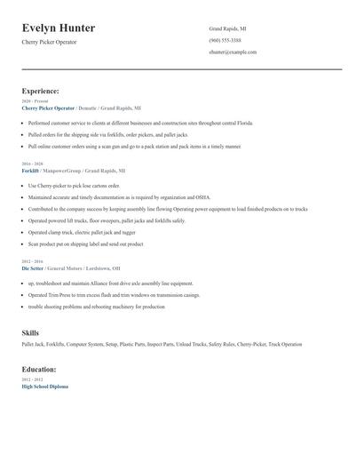 Cherry Picker Operator Resume