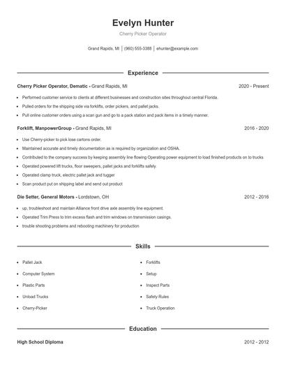 Cherry Picker Operator Resume