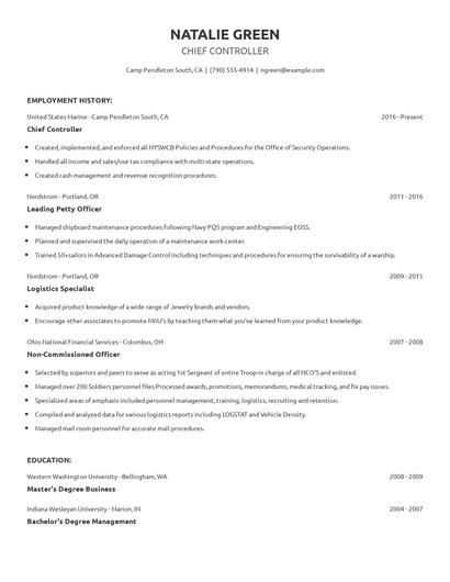 Chief Controller Resume