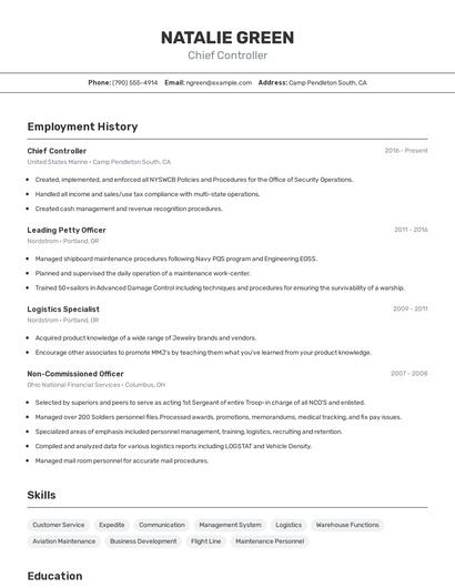 Chief Controller Resume