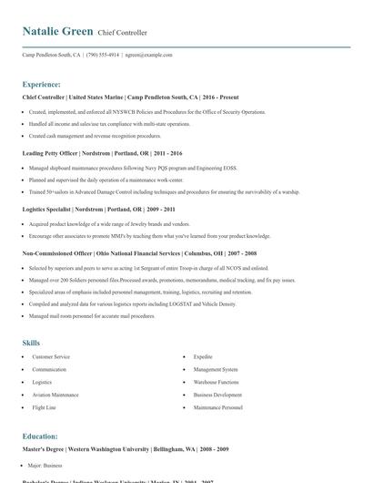 Chief Controller Resume