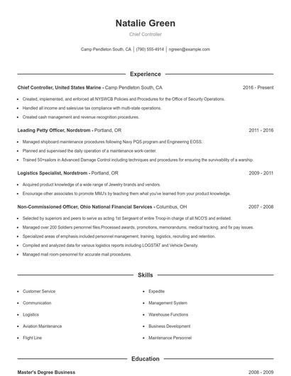 Chief Controller Resume