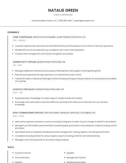 Chief Controller Resume
