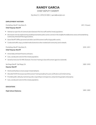 Chief Deputy Sheriff Resume