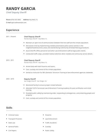 Chief Deputy Sheriff Resume
