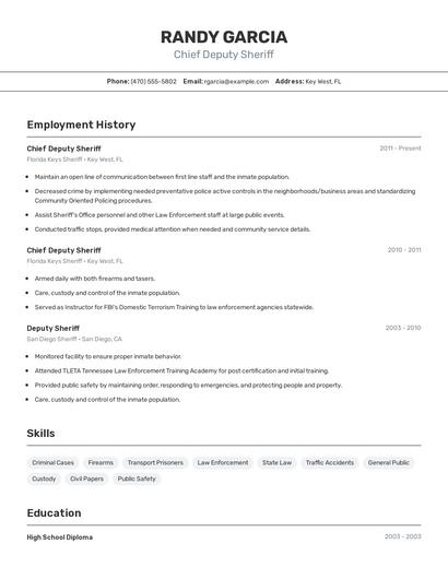 Chief Deputy Sheriff Resume