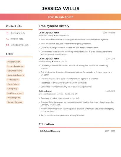 Chief Deputy Sheriff Resume