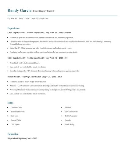 Chief Deputy Sheriff Resume