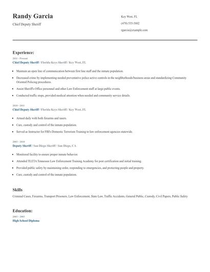Chief Deputy Sheriff Resume