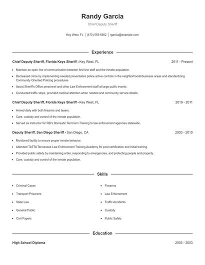 Chief Deputy Sheriff Resume
