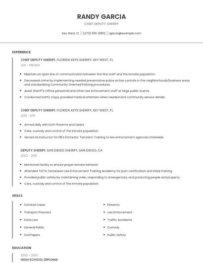 Chief Deputy Sheriff Resume