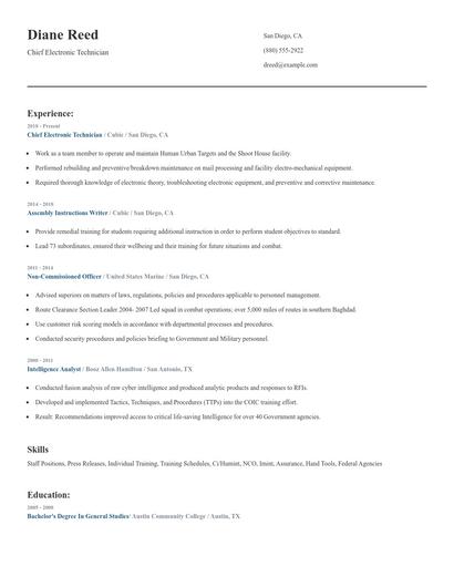 Chief Electronic Technician Resume
