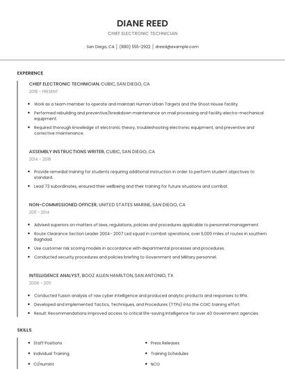 Chief Electronic Technician Resume