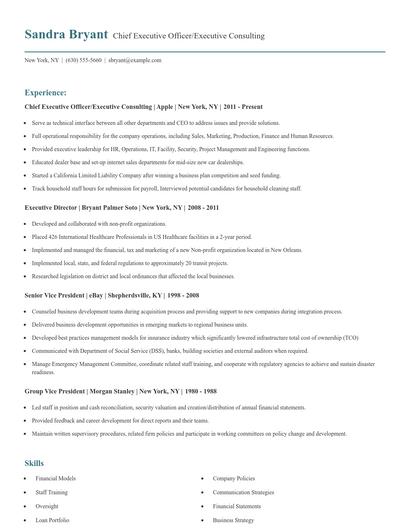 Chief Executive Officer/Executive Consulting Resume