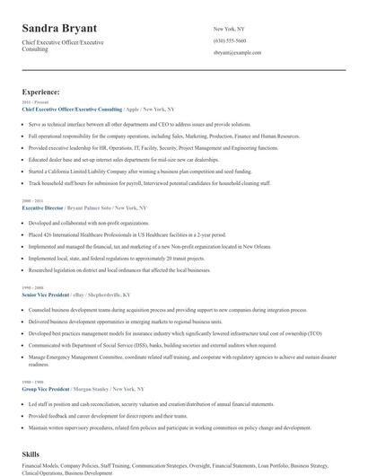 Chief Executive Officer/Executive Consulting Resume