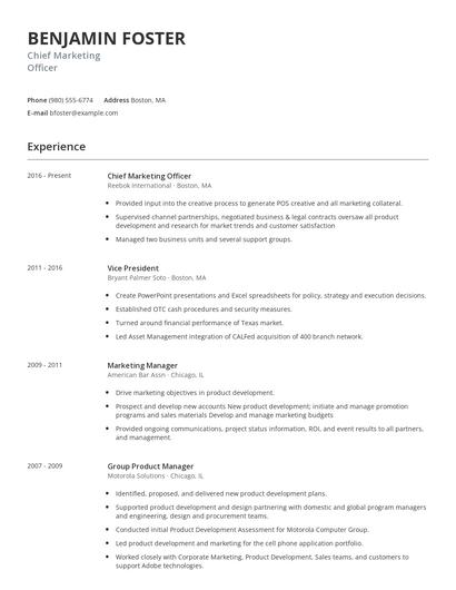 Chief Marketing Officer Resume