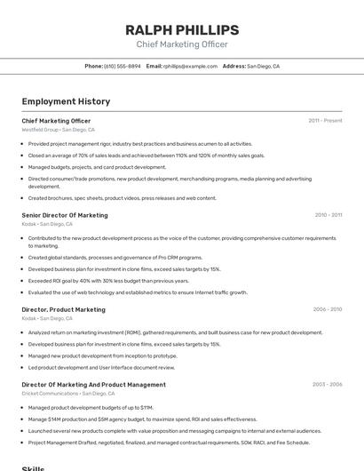 Chief Marketing Officer Resume
