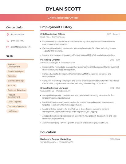 Chief Marketing Officer Resume