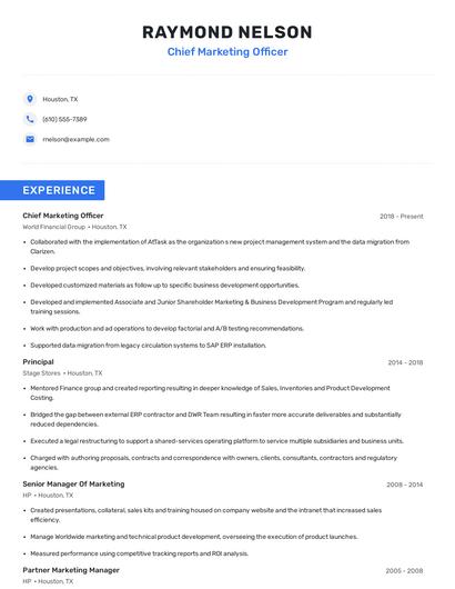 Chief Marketing Officer Resume