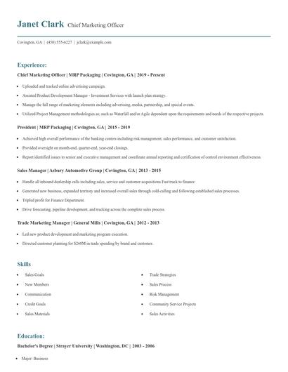 Chief Marketing Officer Resume