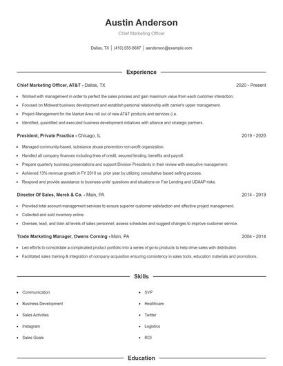 Chief Marketing Officer Resume