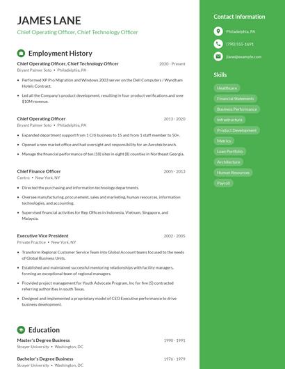 Chief Operating Officer, Chief Technology Officer Resume