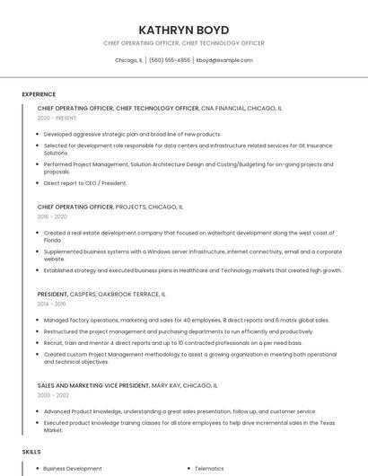Chief Operating Officer, Chief Technology Officer Resume