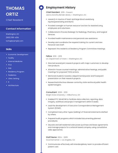 Chief Resident Resume