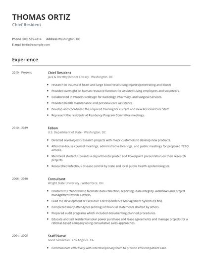 Chief Resident Resume