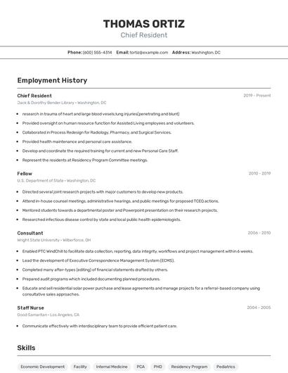 Chief Resident Resume
