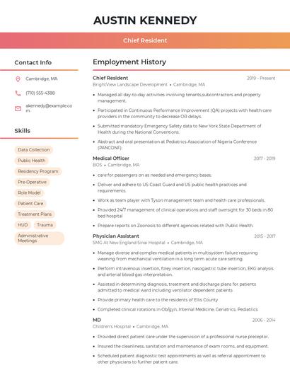 Chief Resident Resume