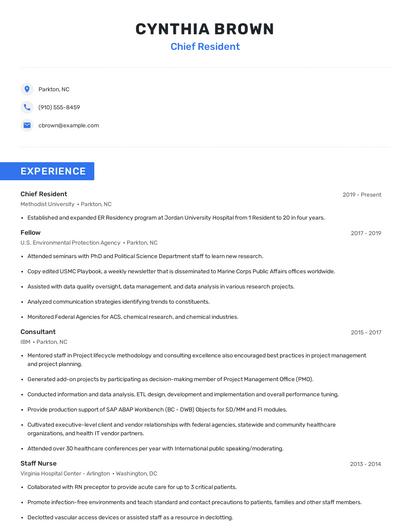Chief Resident Resume