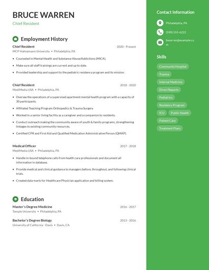 Chief Resident Resume