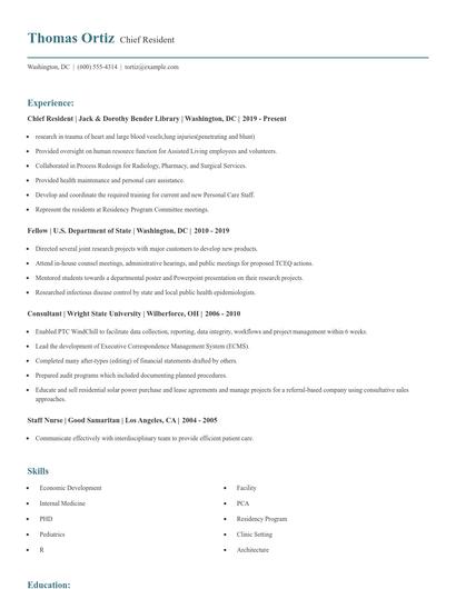Chief Resident Resume