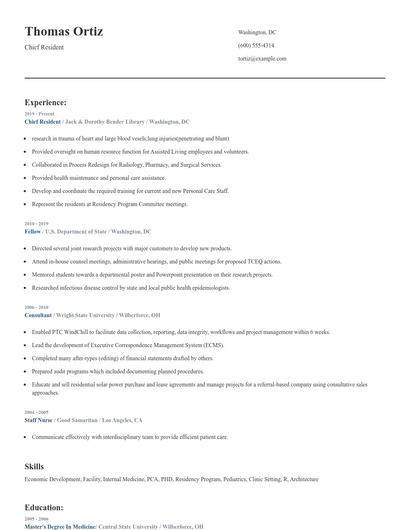 Chief Resident Resume