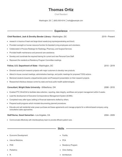 Chief Resident Resume