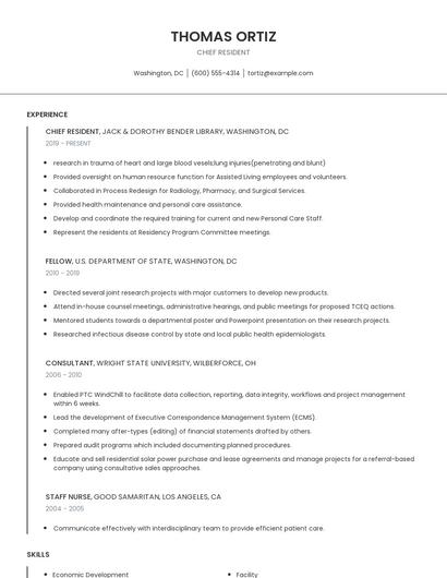 Chief Resident Resume