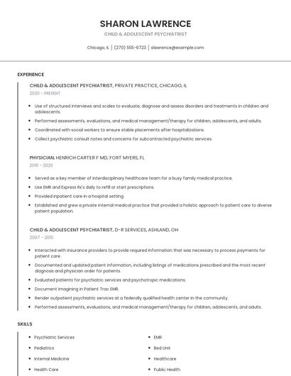Child & Adolescent Psychiatrist Resume