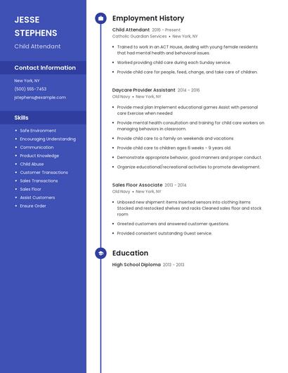 Child Attendant Resume